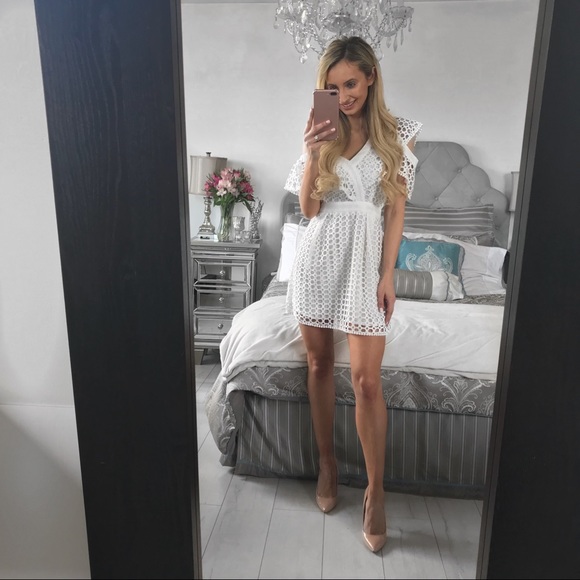 White One-Shoulder Guipure-Lace Mini Dress - Picture 7 of 8